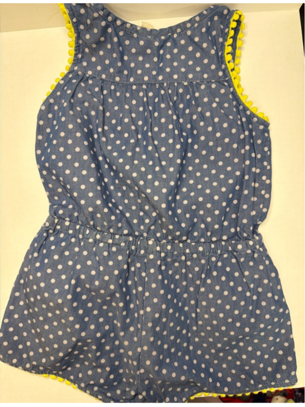 Toddler Girls Mini Boden Blue Polka Dot Romper with Yellow Trim 18-24 Months - Picture 5 of 6